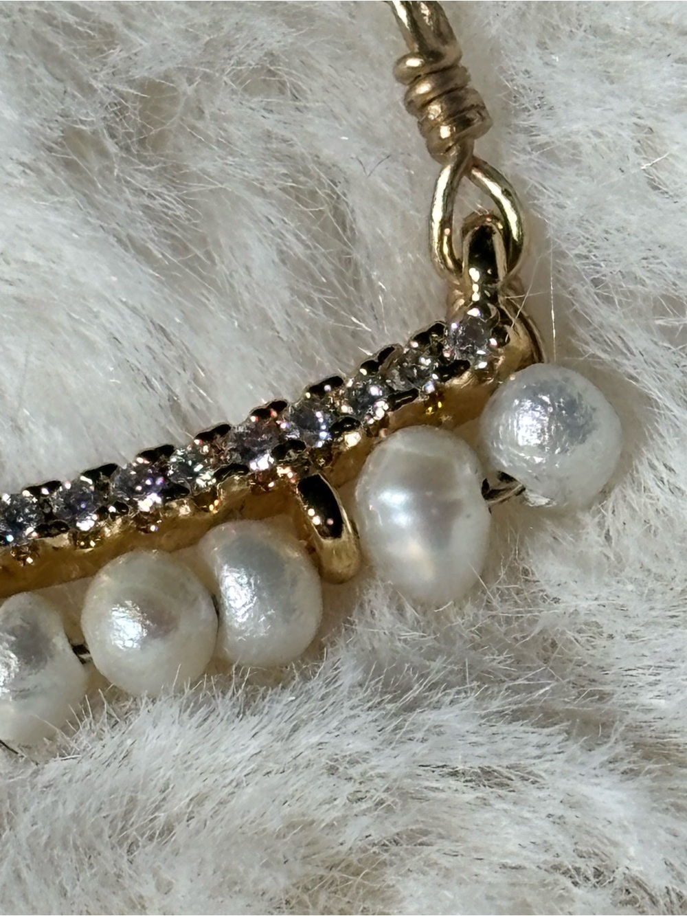 14K Gold over Sterling Silver Pearl Fringe Bar Necklace - Picture 5 of 9